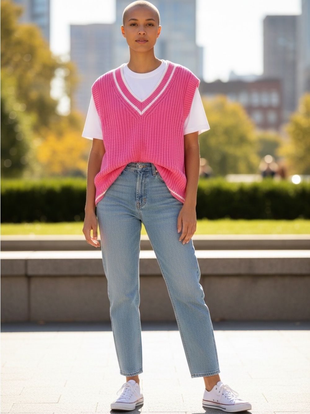 H&M Pink V-Neck Knit Vest Sweater